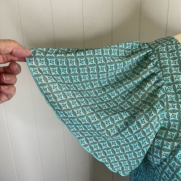 Roz & Ali Womens Plus Size 1X Top Green Black Geometric Print Square Neck Lined - Picture 3 of 14